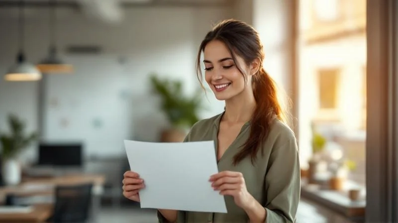Frau hält IHK-Zeugnis in der Hand und freut sich über die Meisterprämie in NRW